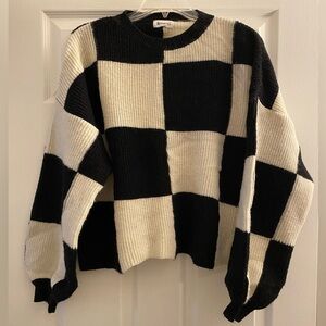 Chunky Sweater Block Checkerboard Oversized Cozy Soft Crewneck